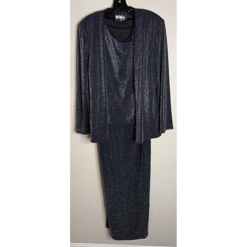 Ursula Large Womens 2 Piece Evening Set Black Metallic Shimmer Jacket Tank Dress